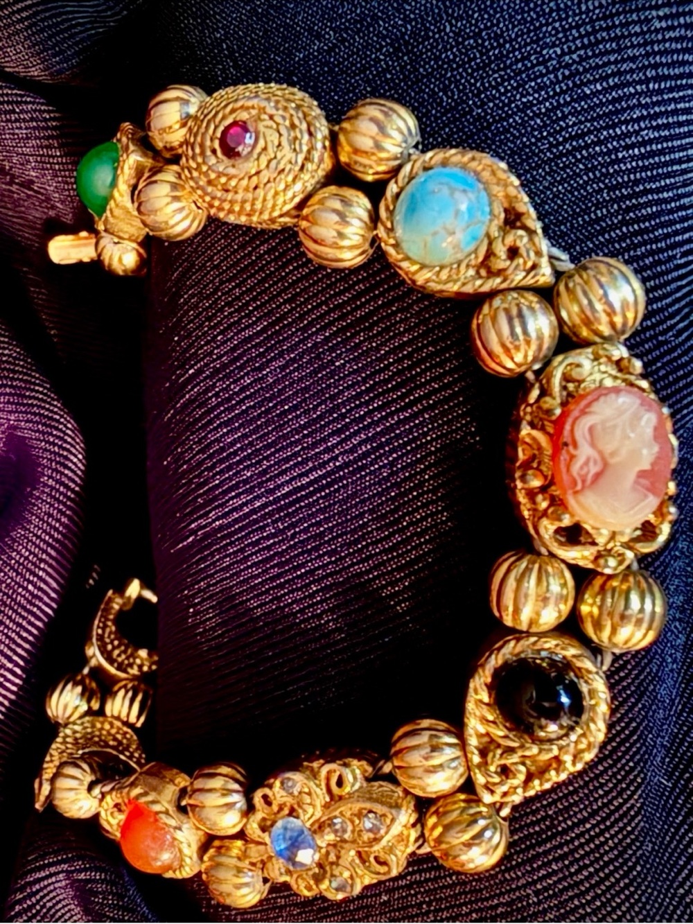 Vintage Genuine, Black Onyx, Blue Topaz, Amber, Emerald, Ruby, Turquoise, Cameo
